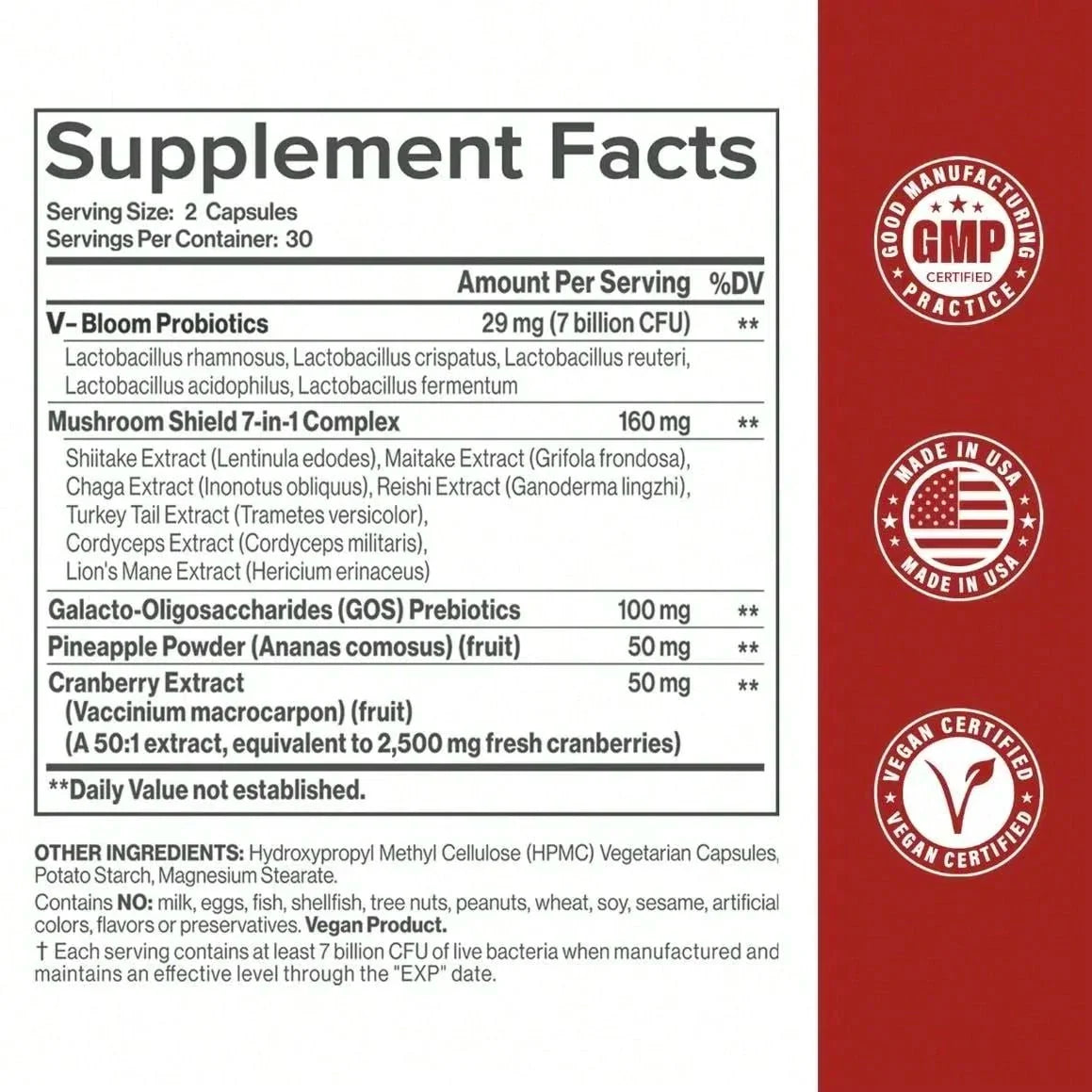 HerAure Women's Probiotics - PH Balance, Odor Control, Flora Health,Moistening, Tightening - With 7 Billion CFU Probiotic, Prebiotic, 7-In-1 Mushroom Blend,Cranberry, Pineapple,60 Capsules