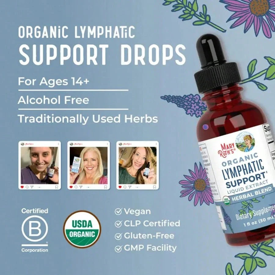 MaryRuths Lymphatic Support Herbal Blend Liquid Drops - USDA Organic - Echinacea & Elderberry - Blue Vervain - Vegan - 30 Servings, Free Shipping, For Women, For Men, Dietary Supplement