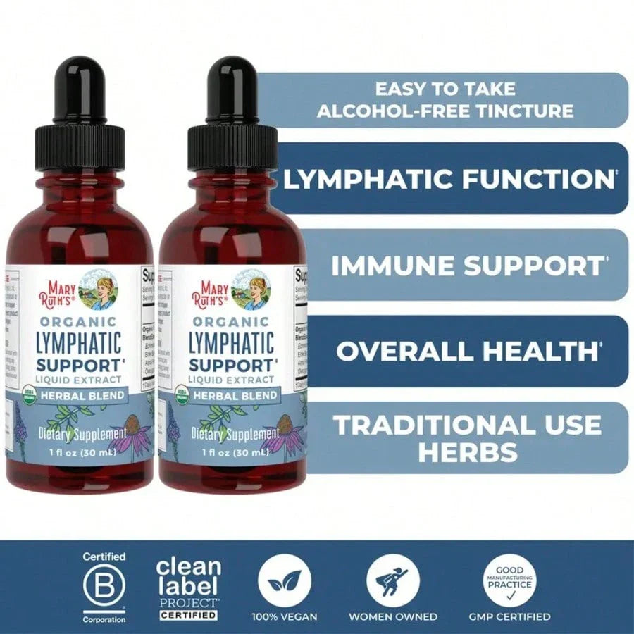 MaryRuths Lymphatic Support Herbal Blend Liquid Drops - USDA Organic - Echinacea & Elderberry - Blue Vervain - Vegan - 30 Servings, Free Shipping, For Women, For Men, Dietary Supplement