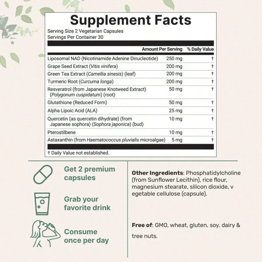 Micro Ingredient Liposomal NAD+ Ultimate 1,000mg, 60 Veggie Capsules, Free Shiping, For Women, For Men, Daily Heath Care