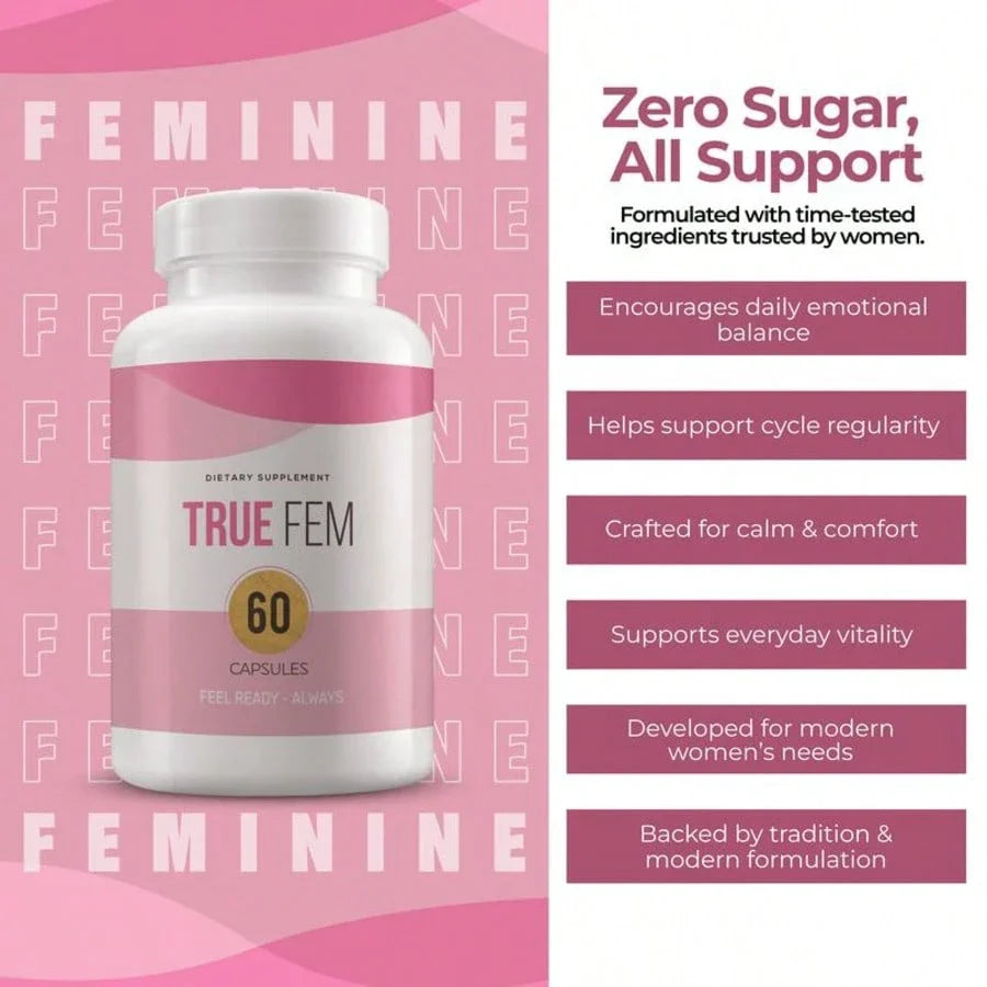 True Fem – 100% Natural – 13-In-1 With Saw Palmetto & Fenugreek – Vegan, Non-GMO – Botanical Blend For Women's Daily Balance & Wellness Healthcare Supplement, Free Shipping, For Women, Foe Her