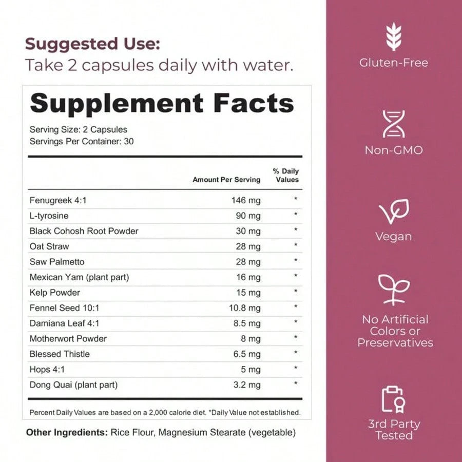 True Fem – 100% Natural – 13-In-1 With Saw Palmetto & Fenugreek – Vegan, Non-GMO – Botanical Blend For Women's Daily Balance & Wellness Healthcare Supplement, Free Shipping, For Women, Foe Her