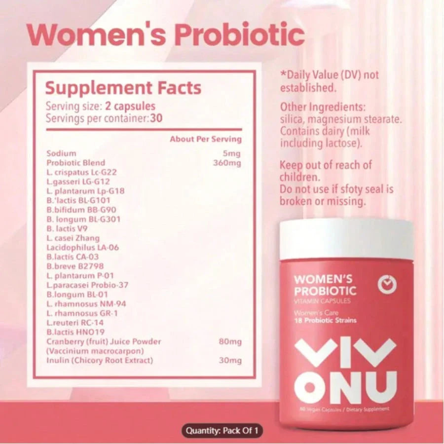 Vivonu Women's Probiotic Supports Women's Health (60 Capsules/1 Packet) For Women, Daily Care, Probióticos Originales