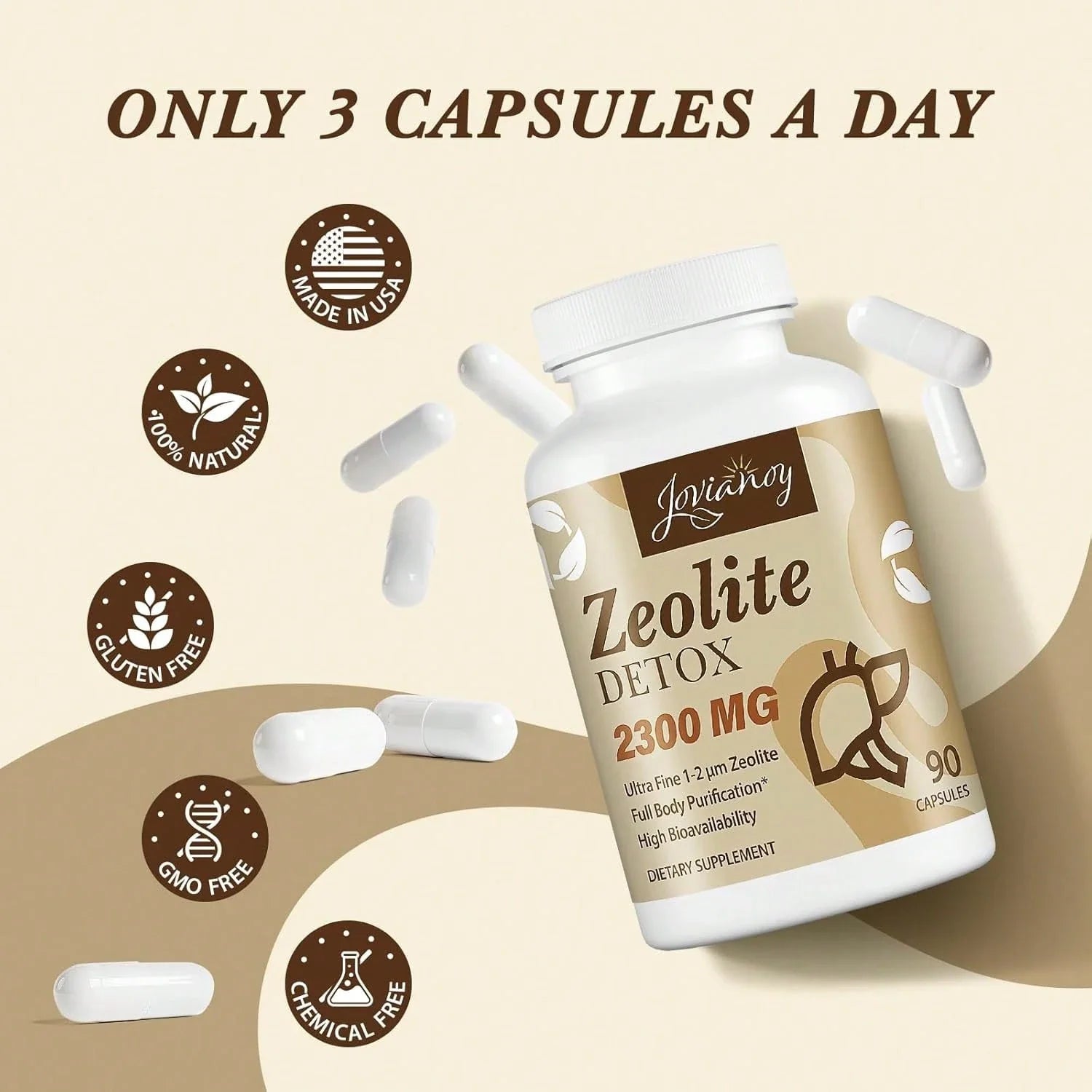Zeolite Detox Capsules, Organic Activated Charcoal, Bentonite Clay, 1-2 µm Clinoptilolite, Maximum Absorption, Gut Liver Detox Cleanse Full Body For Women Men, 90 Capsules, Free Shipping