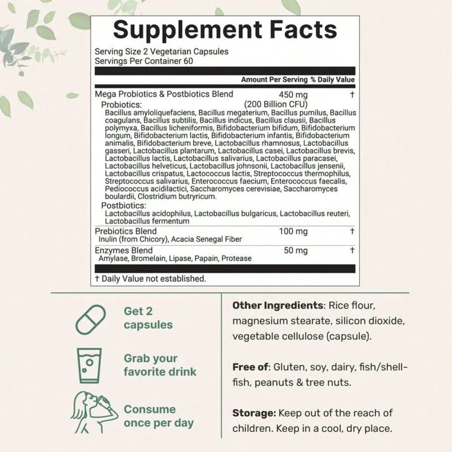 Micro Mega Probiotics 200 Billion CFU, 120 Veggie Capsules,FREE SHIPPING