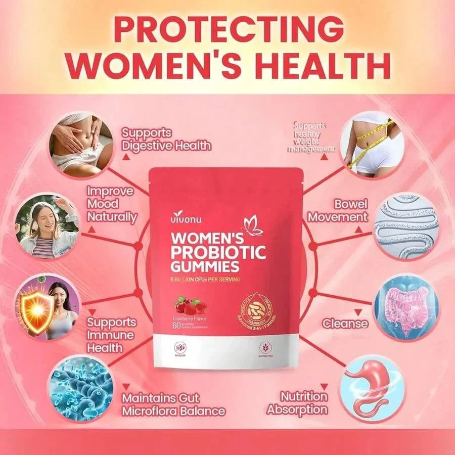 Viv0Nu Women's Probiotics, Women's Balanced PH Gum, Maintain Healthy Odor, Yeast Balance And Microbial Vitamin C, Enhance Immunity - Cranberry Probiotics