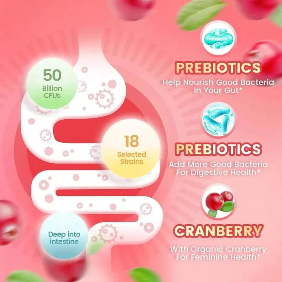 Viv0Nu Women's Probiotics, Women's Balanced PH Gum, Maintain Healthy Odor, Yeast Balance And Microbial Vitamin C, Enhance Immunity - Cranberry Probiotics